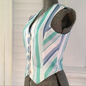 Vintage Striped Colorful Button Down Fitted Vest Tailored Waistcoat